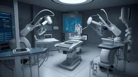 Futuristic robotic operating room at a future surgery center